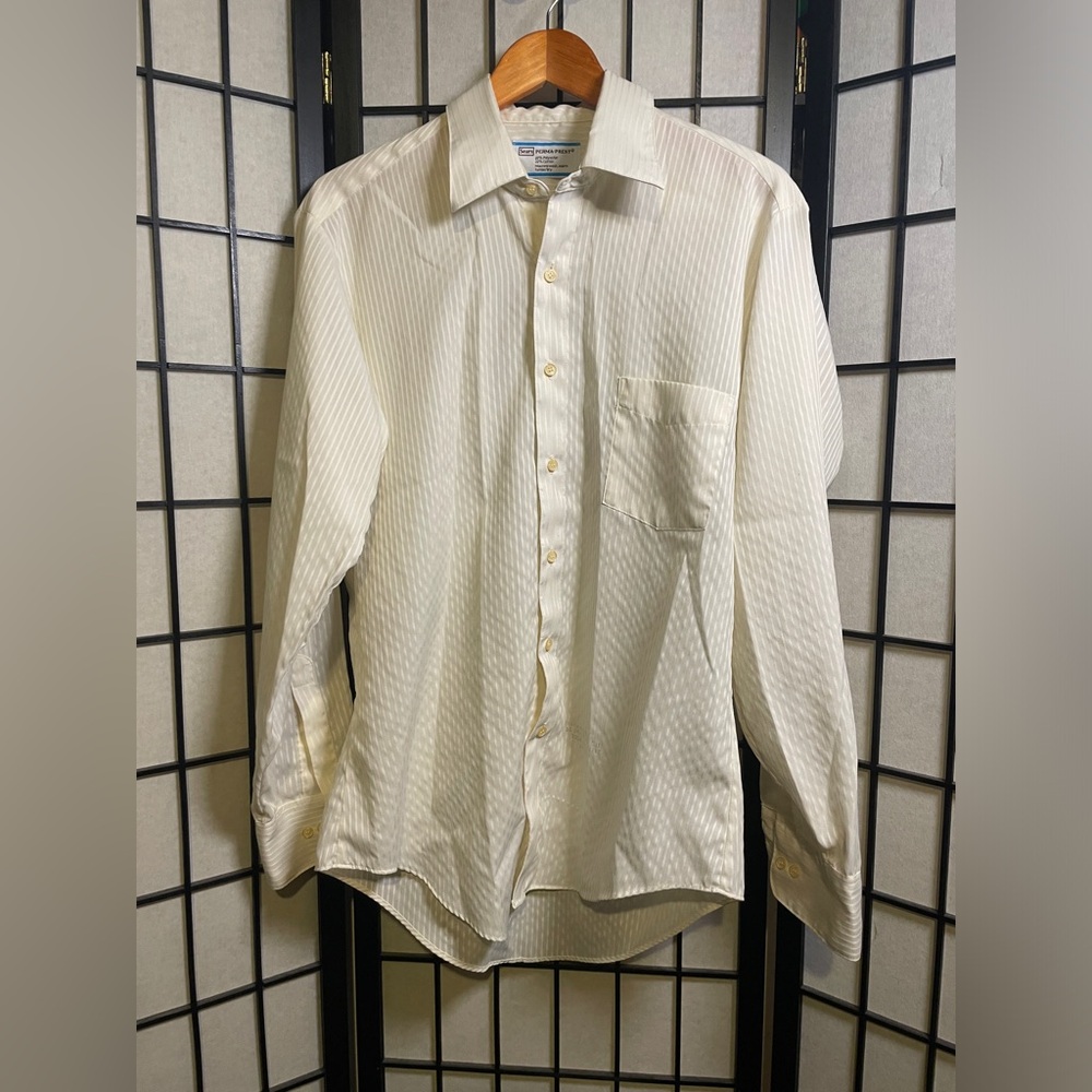 Vintage Sears Perma-Prest Dress Shirt Men's 16 34-35 Ivory Striped